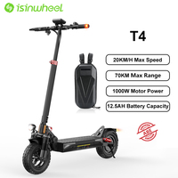 Isinwheel T4 Foldable Adult Electric Scooter E-Scooter 20 km/h Electric Kick Scooter 1000W Skateboards 48V 12.5Ah Kickboard