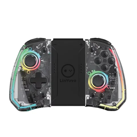 LinYuvo KS40 Transparent Wireless Gamepad for Switch/OLED with 8 Color LED,Turbo Function.Controller Joystick for Switch Lite
