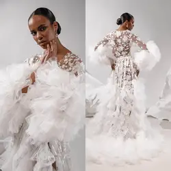 Illusion Maternity Dresses Women Robe Nightgown Long Sleeves Appliques Sleepwear Bathrobe Prom Bridesmaid Pajamas Custom Made