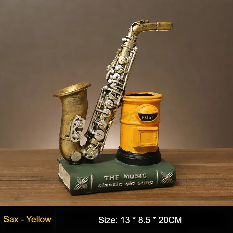 Creative Retro Violin Saxophone Resin Pen Holder Decoration Living Room Study Decoration Desk Decoration Handicrafts
