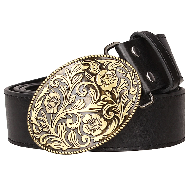 Fashion Belt Men Retro Tang Dynasty Flower Design Belt Arabesque Pattern Golden Floral Popular Element Girdle Women Gift