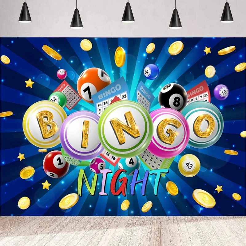 Bingo Night Theme Photography Backdrop Snooker Game Time Cards Coins Contest For Bingo Winning Ball Background Banner Poster