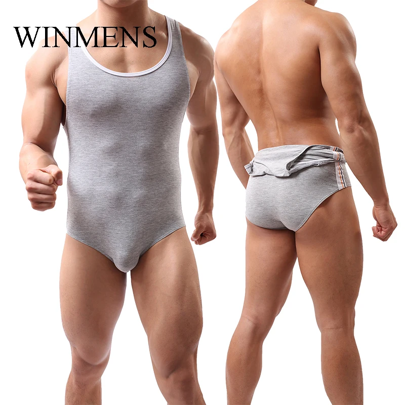 

Men's One Piece Pajamas Modal Elastic Male Close Fitting Jumpsuit Patchwork Sleeveless Fitness Bodysuit O-neck Sports Shaperwear