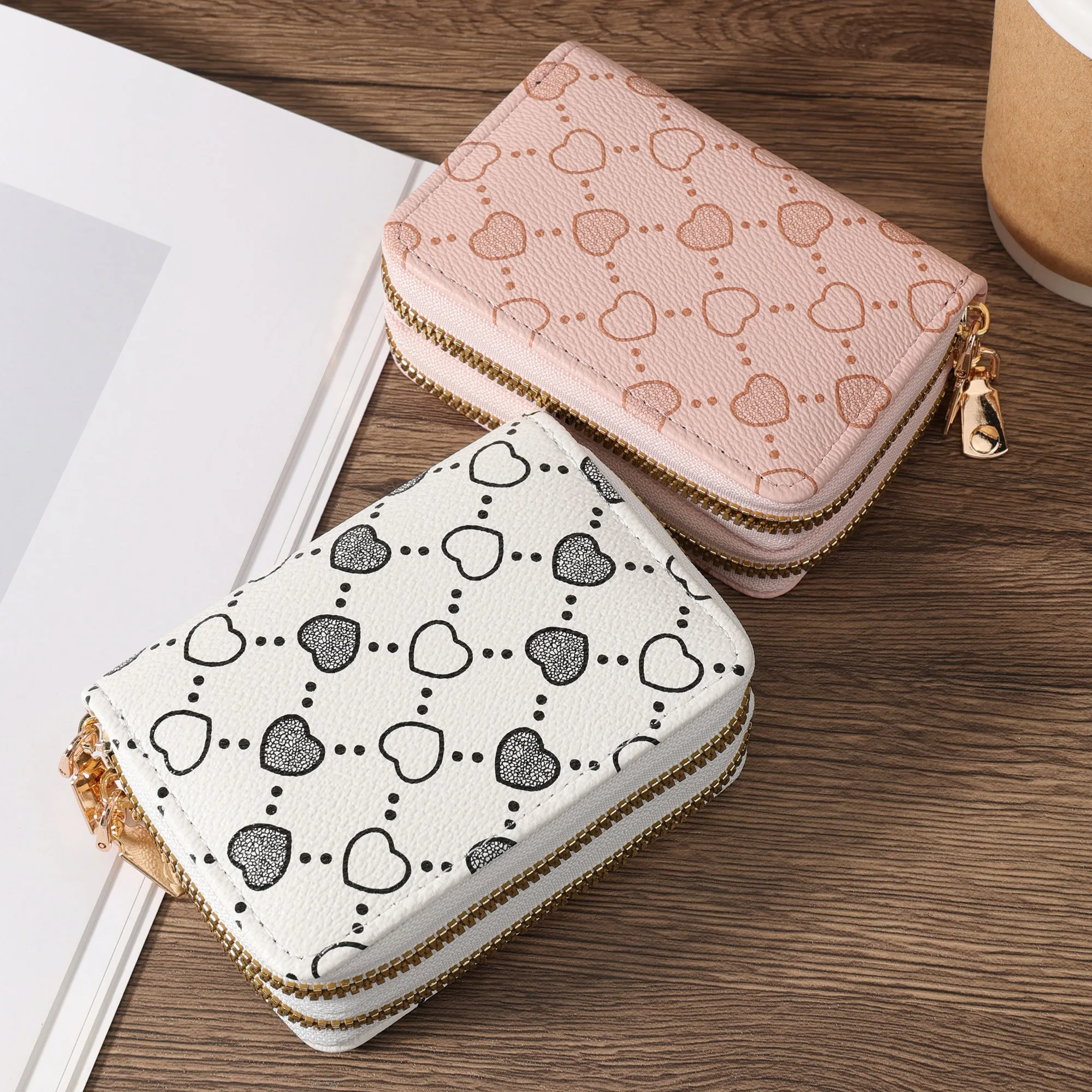 Carteira de moedas minimalista para mulheres, clipe de zíper duplo, bolsa de armazenamento de dinheiro, curta, elegante, multifuncional