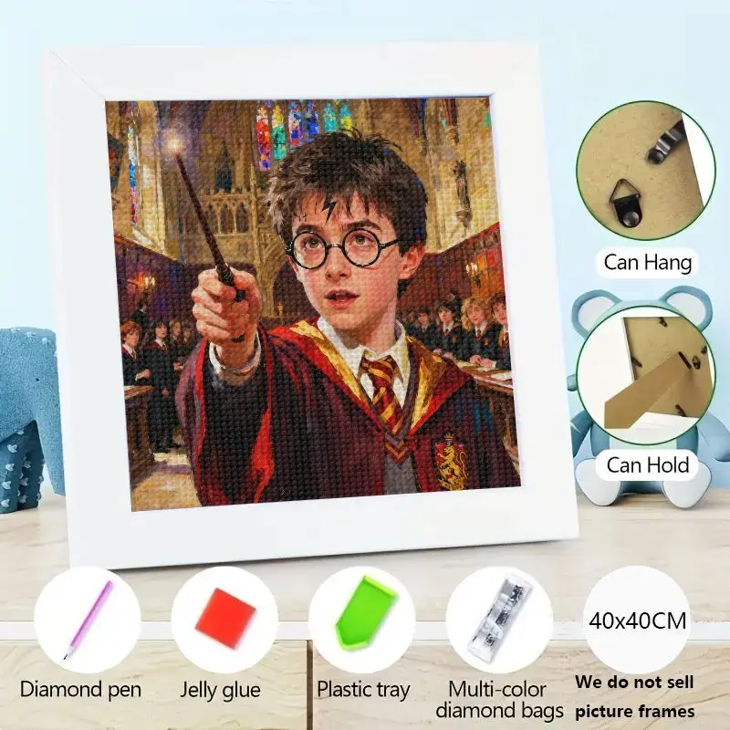 

1 шт. Гарри Поттер 5D Полный дрель Набор алмазной живописи, DIY Young Wizard Magic Wand Spell Art Hogwarts Настенный декор, 40x40 см Фэнтези