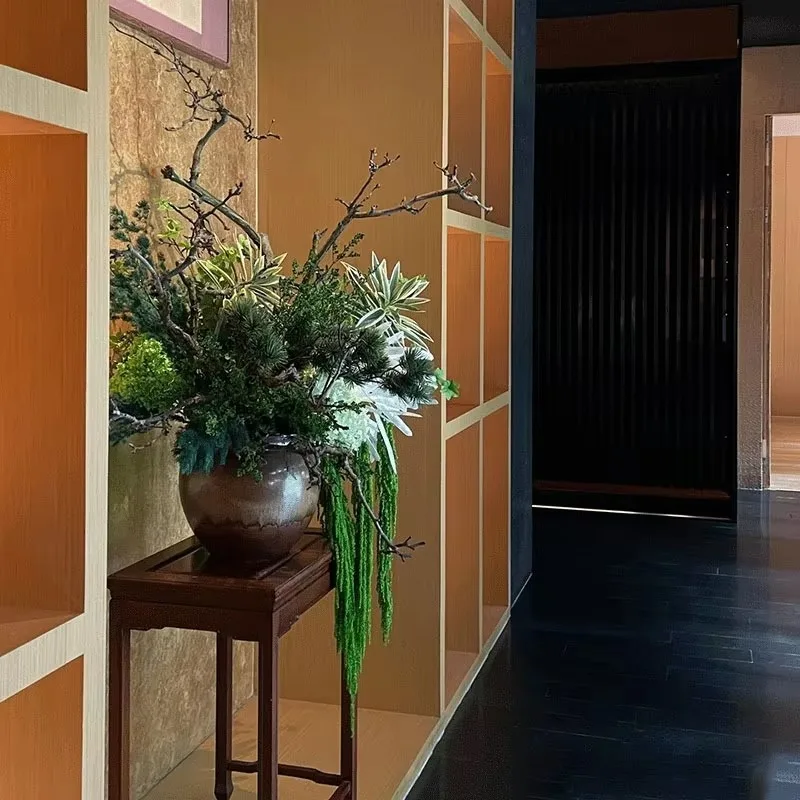 Hotel lobby front desk floral decoration entrance simulated flower ornament wabi sandy wind soft decoration floral green plants