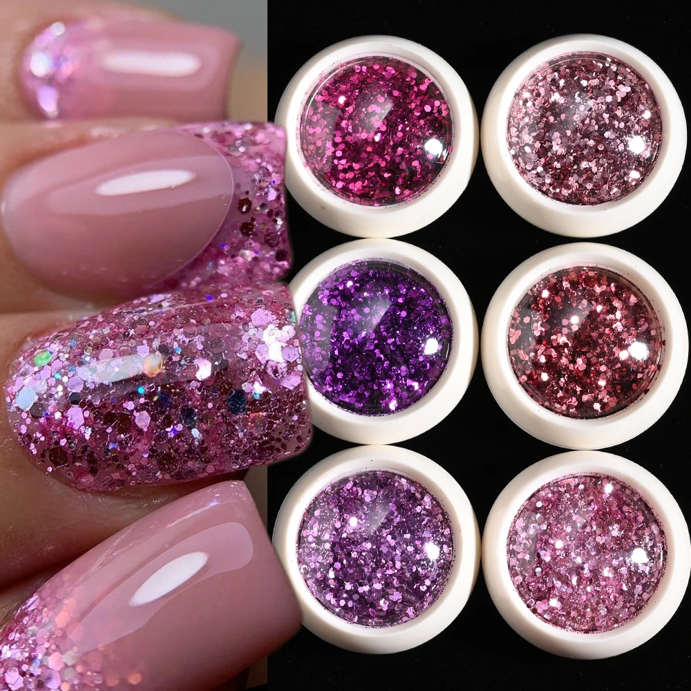 6Jars Holographic Mixed Hexagon Nail Art Glitter Pink/Blie/Gold Laser Mirror Chunky Hexagon Glitter Flakes Nail Art Decorations