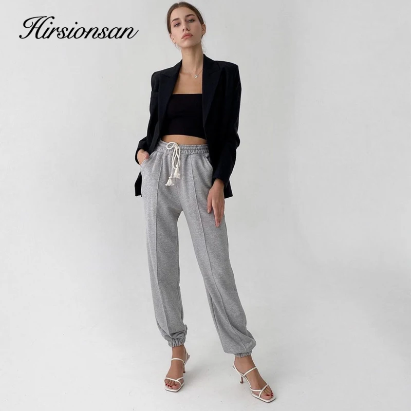 Hirsionsan Cotton Sport Pants Women 2023 Spring Summer Drawstring Loose Student Casual Pants Streetwear Female Sweat Trousers