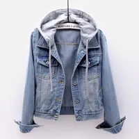 New Women Hooded Denim Coat Button-up Casual Short Jackets with Pockets Girls Solid Slim Fit Outerwear High Street Cardigans