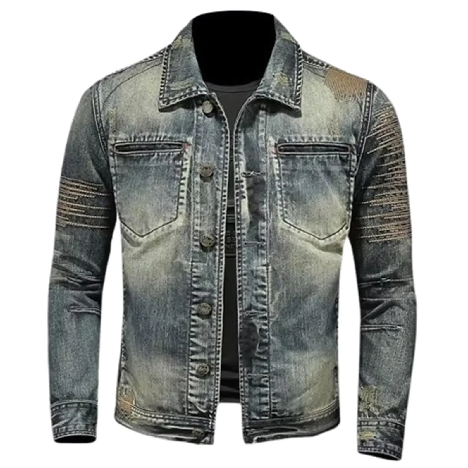 Vintage Denim Jacket With Zip Stand Up Cotton Slim Fit Denim Coat Winter Fashion New Men'S Cotton Jacket Winter Jacket Men