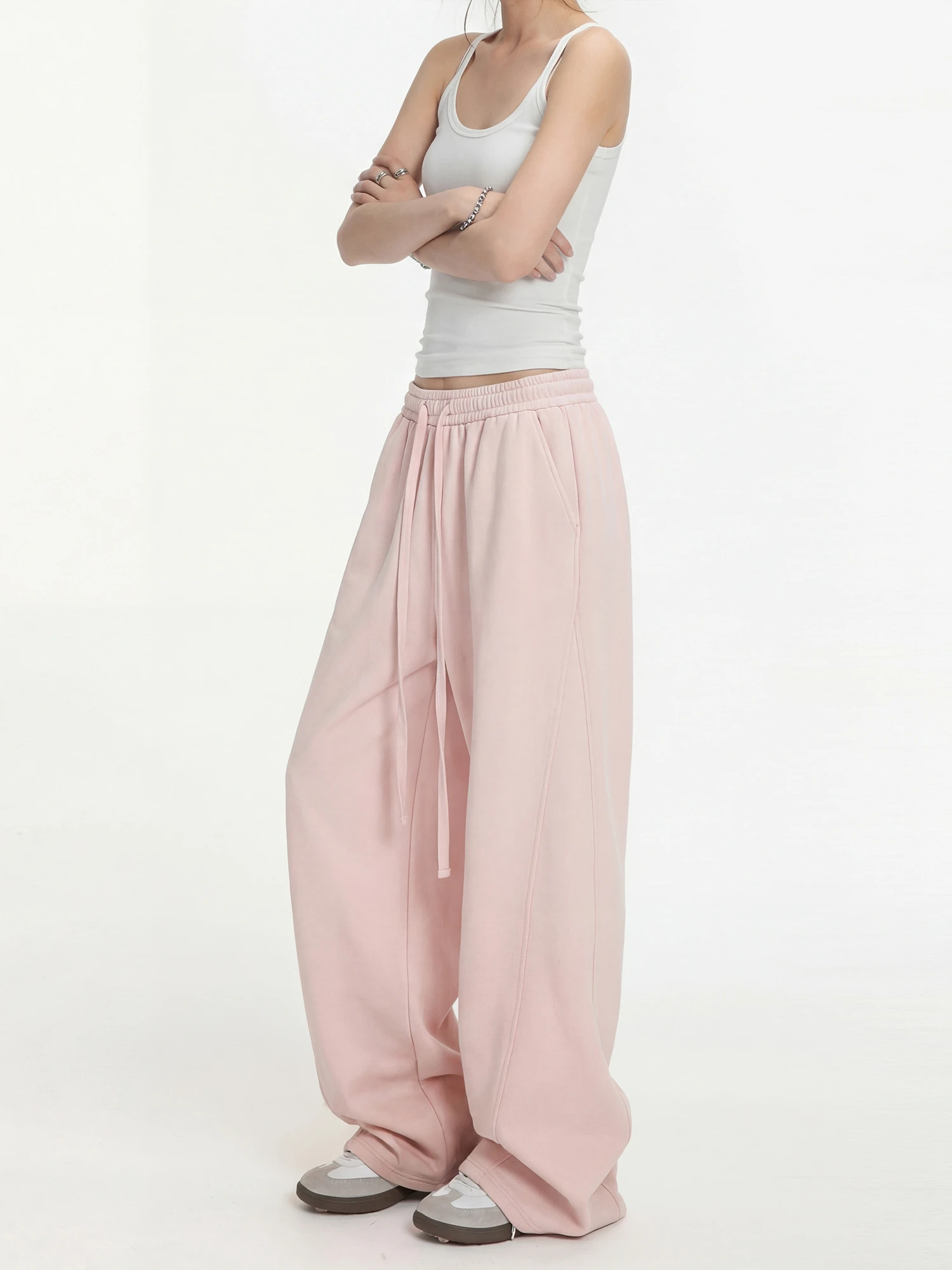 

Dopne Straight Leg Pants Long Loose Sweatpants Women's 2026 New Curved Knife Pants Casual Pants Dstring Pink Wide Leg P...