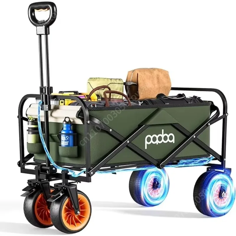 100L Elektrischer Campingwagen, 150kg Schwerlast-Klappwagen, Zusammenklappbarer Outdoor-Trolley für Camping & Strand