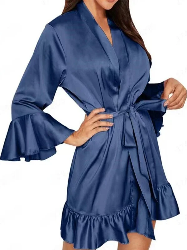 

Эластичный цветной атласный халат больших размеров, однотонная домашняя одежда, летняя легкая одноцветная дизайнерская женская ночная рубашка «летучая мышь»