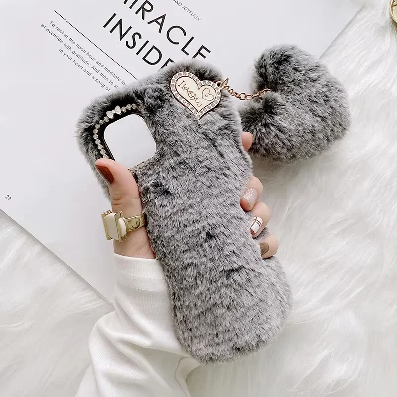 Plush love Phone Case For iPhone16 11 12 13 14 Pro XR X Xs Max mini 7 8 6 6s Plus MAX SE 3D Fur Anti-drop protective Back Cover image 6