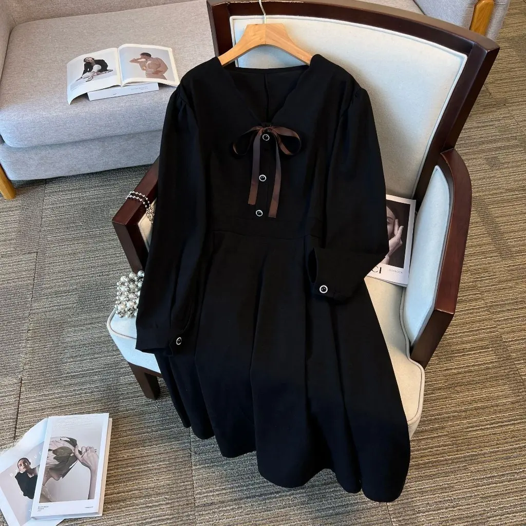 

plus Size Women's Korean Style Slimming Dress Autumn Winter Extra Large Chest Circumference 150 Chubby Girl Clothing