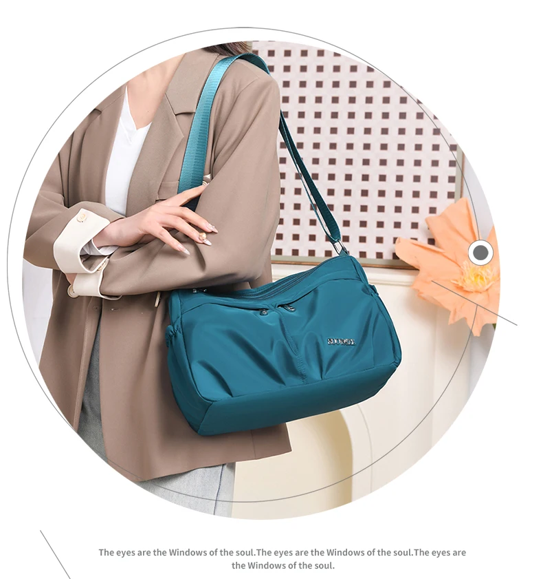 Damen-Umhängetasche aus wasserdichtem Nylon mit großem Fassungsvermögen und mehreren Taschen, Tragetasche mit abnehmbarem Riemen für Mütter, Einkaufen – Detail 7