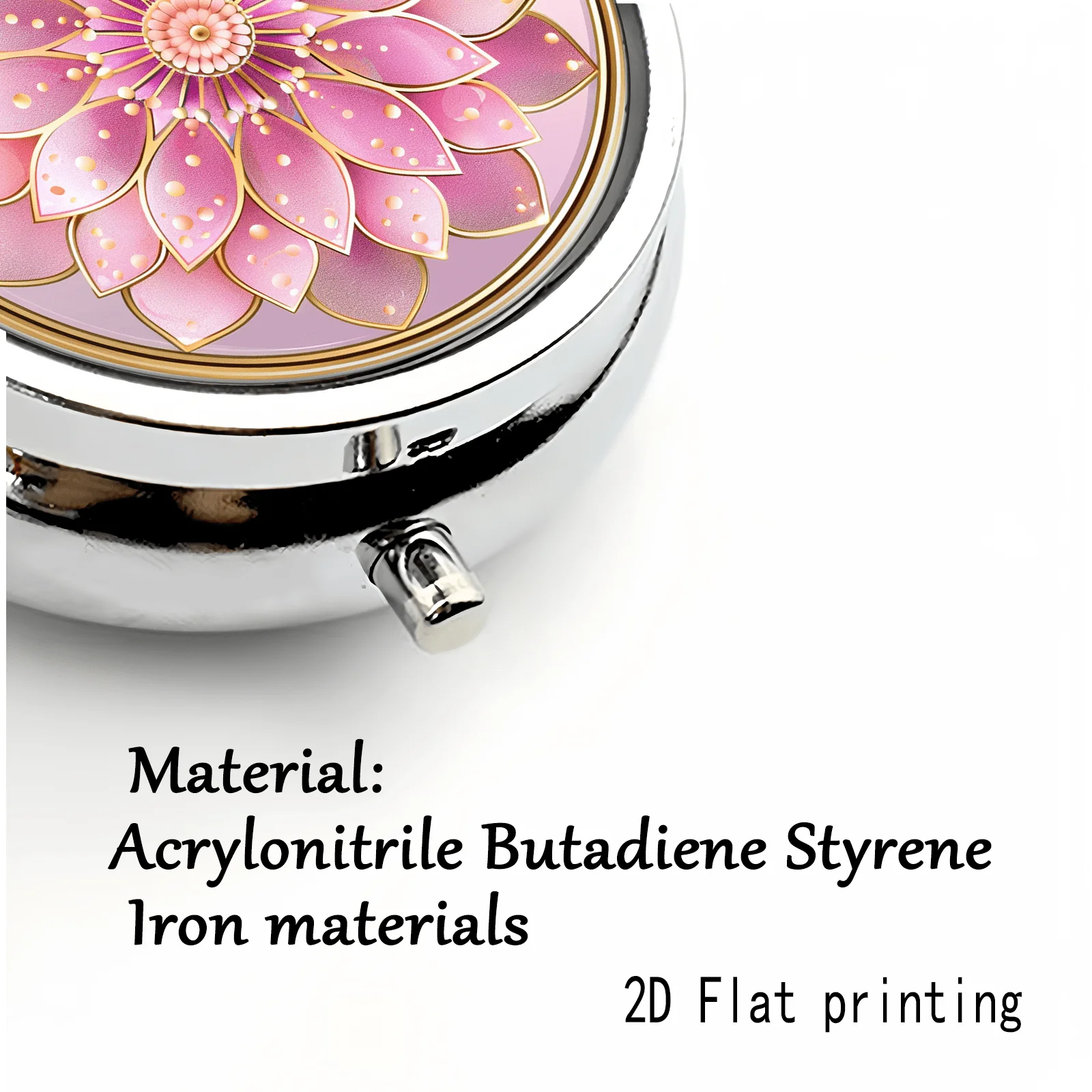Pink Gold Glitter Pearlescent Lotus Mandala Pattern, Round Three-Compartment Small Medicine Box, Portable Medicine Storage, Small Jewelry Storage, Suitable for Handbags or Travel, Holiday Gifts, Souvenirs, Prizes, Small Gifts, Suitable for Personal Use or as an Exquisite Gift Option