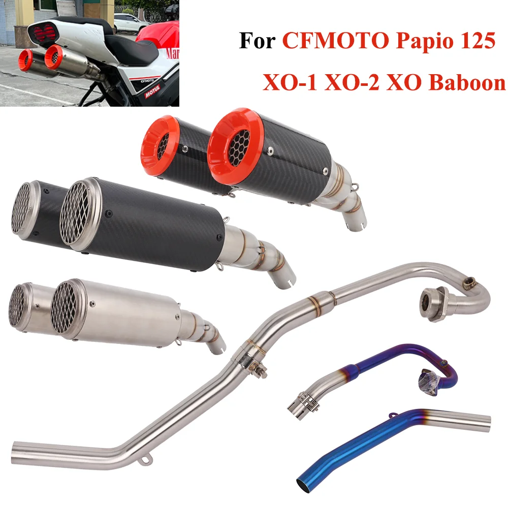 Slip On For CFMOTO Papio 125 XO-1 XO-2 XO Baboon 2023 2024 Motorcycle Exhaust Middle Link Pipe Escape System 2 Muffler