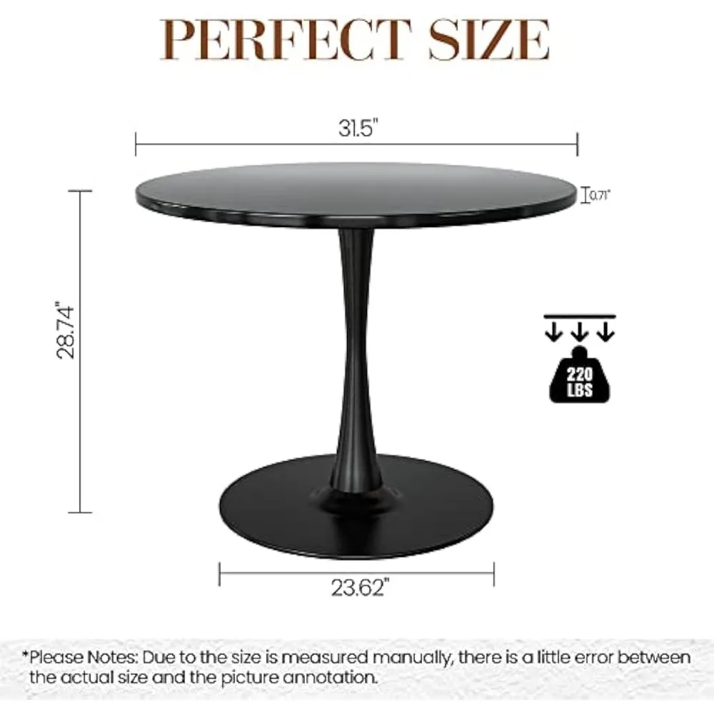 Modern Round Dining Table, 31.5'' Tulip Table with MDF Table Top & Metal Pedestal Base for Dining Room Living Room Cafe