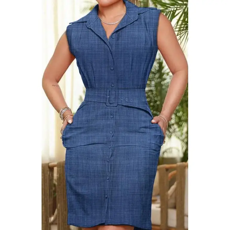 Damska spódnica z wysokim stanem, wyszczuplająca, z kołnierzykiem, do noszenia na co dzień, do pracy, bez marki, z włókna poliestrowego.