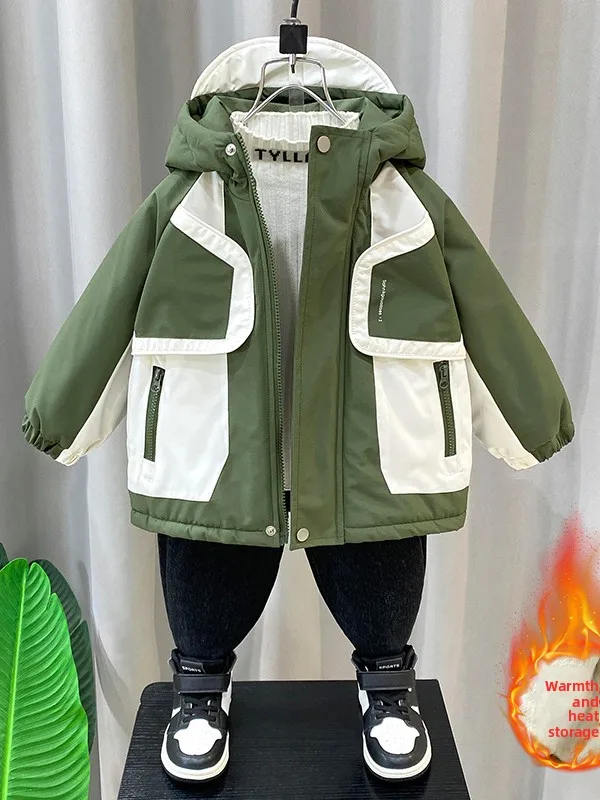 

Демисезонная парка для мальчиков Thiened Fce: утепленная, свободного кроя, с капюшоном, для детей и подростков