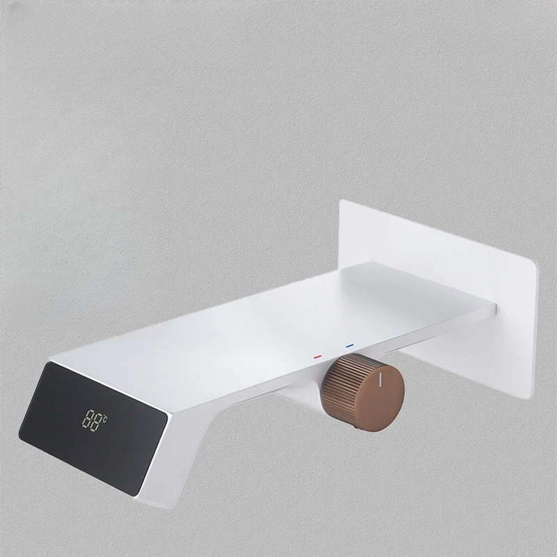 

Новый прямоугольный настенный смеситель для раковины с цифровым дисплеем, бессвинцовый латунный смеситель для скрытой раковины с одним отверстием, пистолет, серый