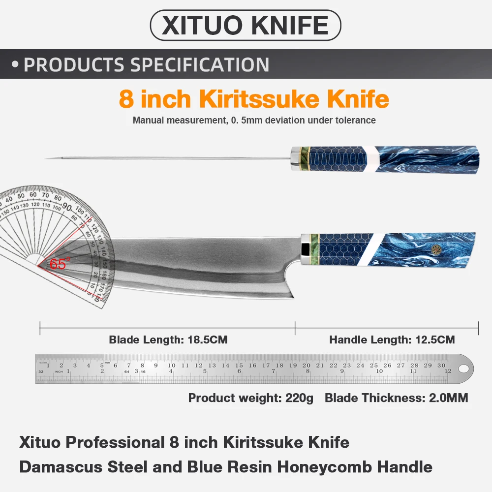 Chef Knife 7Layers 440C Steel Kiritsuke Knife Composite Forging Steel Professional Japanese Kitchen Knife Resin Honeycomb Handle