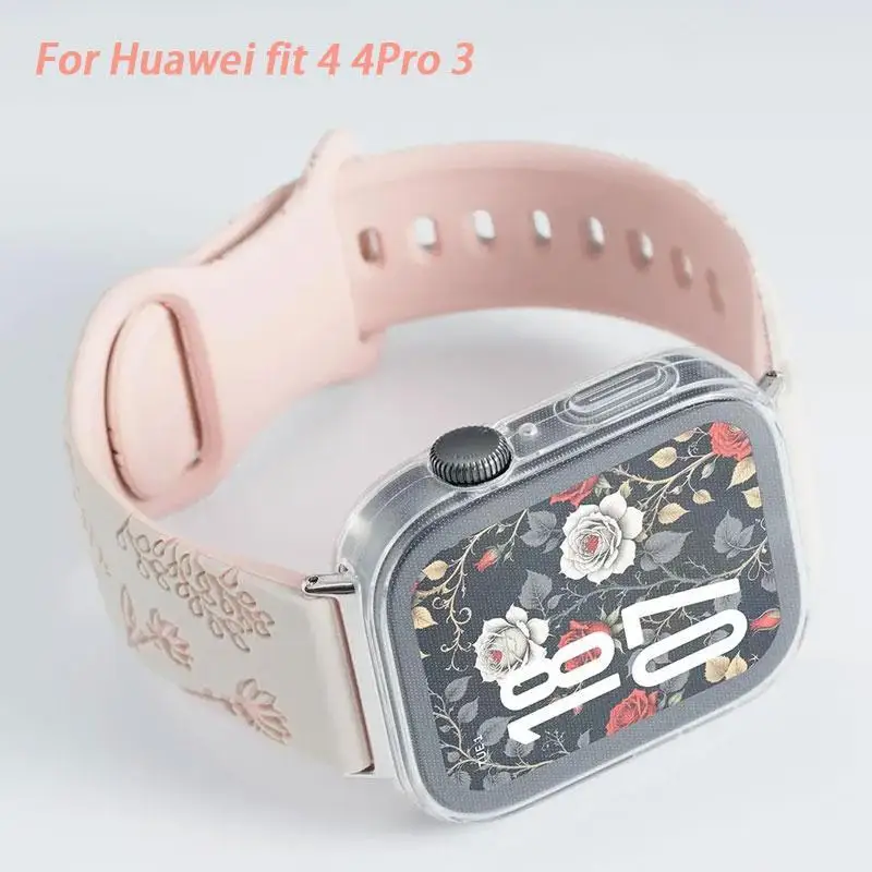 Strap+Case For Huawei Watch Fit 4 / 4 Pro Protector TPU Case Sport Flower Strap for Huawei Fit 4 4pro 3  band