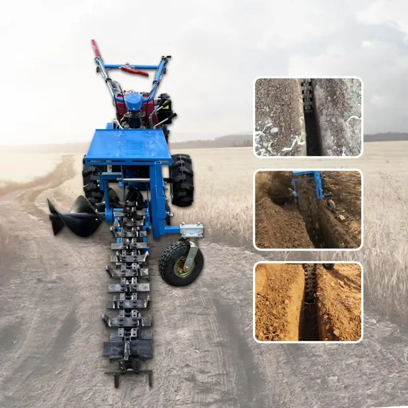 Hand-held Mini Diesel Engine Agricultural Trencher Self-Walking Small Chain Trencher For Farm Use On Sale