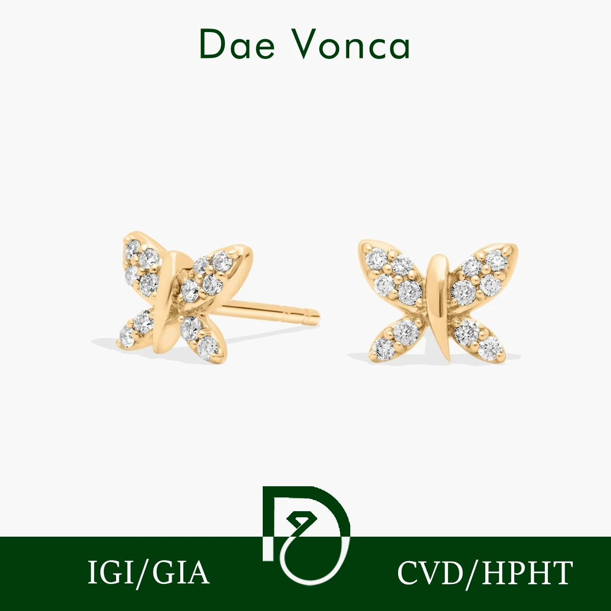 Butterfly Shaped Lab Created Diamond Earrings Brilliant Round Cut Lab Diamond Earrings 9K/14K/18K Yellow Gold Stud Earrings