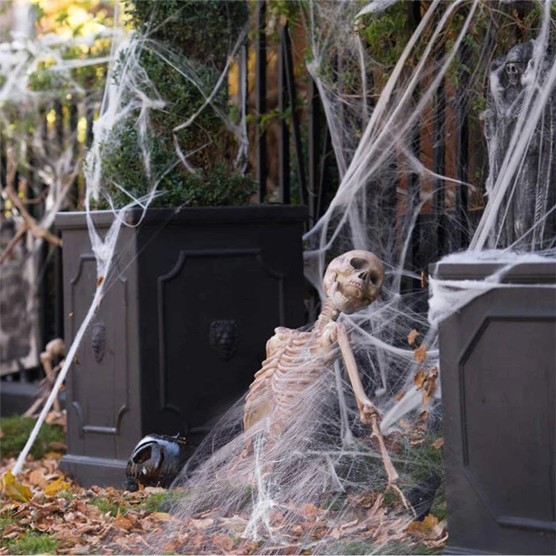 Halloween Spider Web Scary Party Scene Props White Stretchy Cobweb Spider Web Horror Halloween Decoration for Bar Haunted House