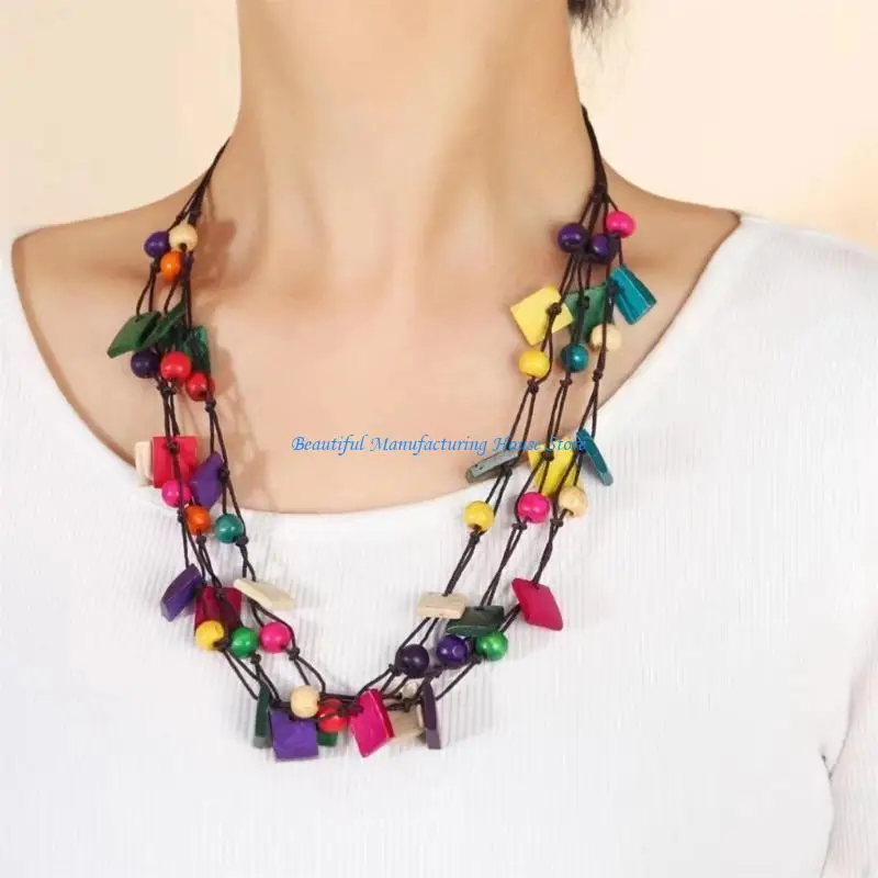 

E56A Handmade Colorful Pendant Necklace with Beads in Bohemian Elegant Styles for Trendy Women Ladies Stylish Outfits