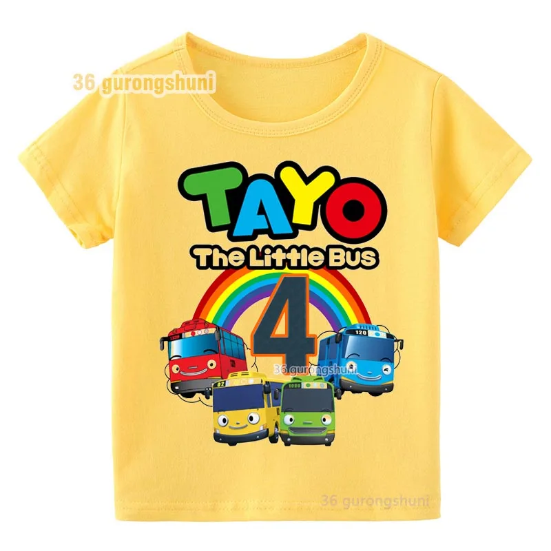 T-shirt dla dzieci dla chłopców dziewcząt ubrania dla dzieci tshirt dziewczyna Cartoon Korea Tayo mały autobus graficzny z krótkim rękawem żółte