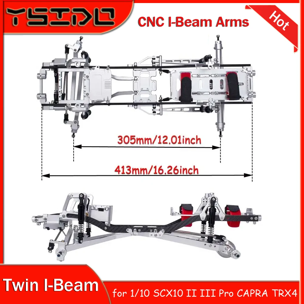 

413mm/16in CNC Metal Chassis Kit Twin I-Beam 2WD Pre-Runner for 1/10 Scale RC Crawler SCX10 II III Pro CAPRA TRX4 Upgrade Parts