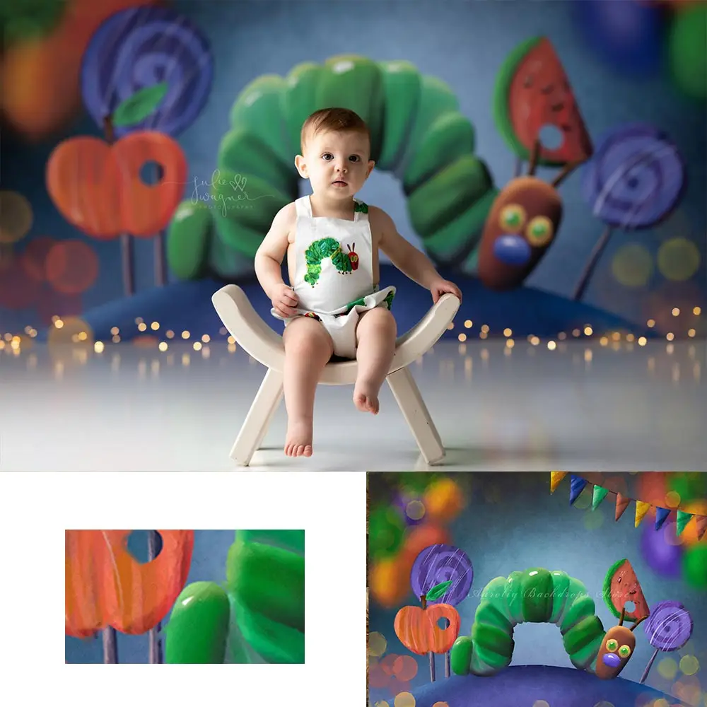 

Little Caterpillar Backdrop Kids Baby 1st Birthday Party Decors Child Boys Adult Cake Smash Photo Shoot Studio Backgrounds