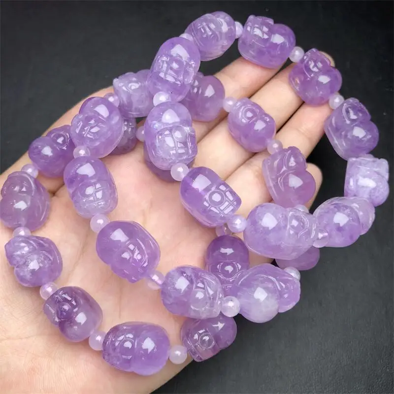 13MM Natural Lavender Amethyst Pixiu Bracelet Handmade Crystal Quartz Jewelry Stretch Bangle Children Birthday Gift 1PCS