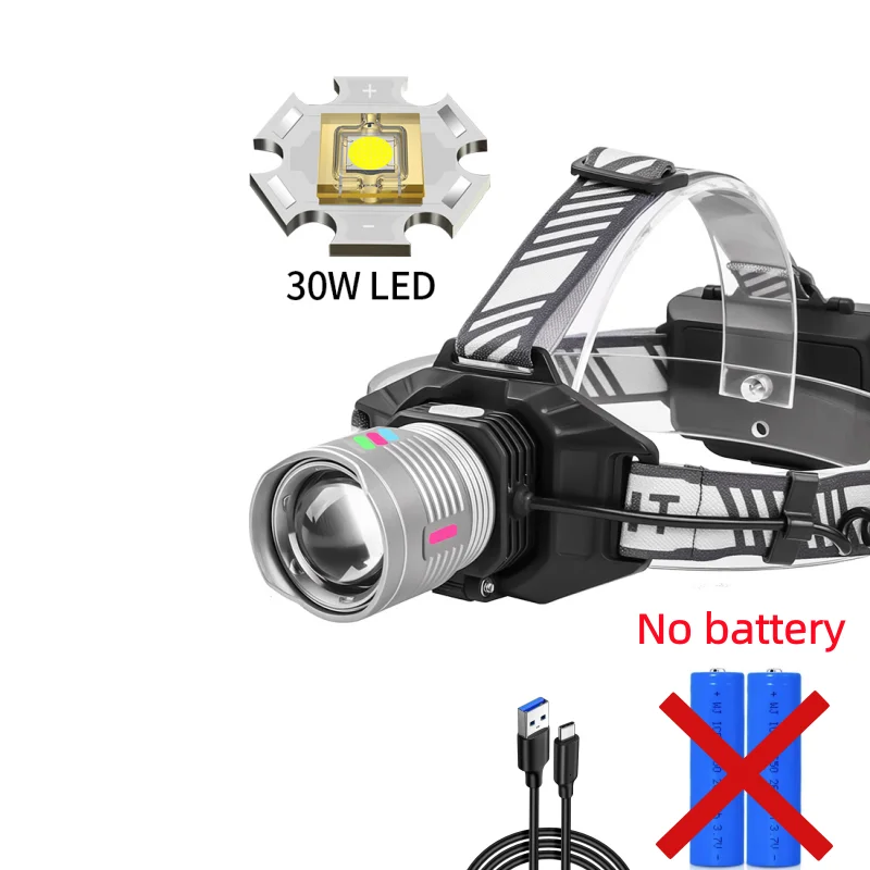 Zoom-koplamp, sterk licht, oplaadbaar, ultrahelder, op lange afstand te bedienen, op het hoofd gemonteerde telescopische zoom-vismijnwerkerslamp