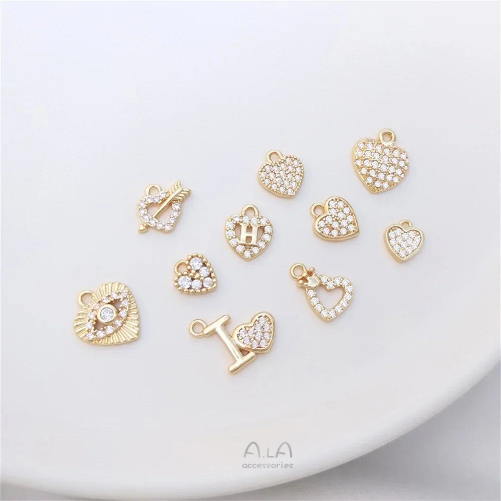 14K gold micro-set zirconia small peach heart pendant series love charm diy bracelet earrings jewelry pendant