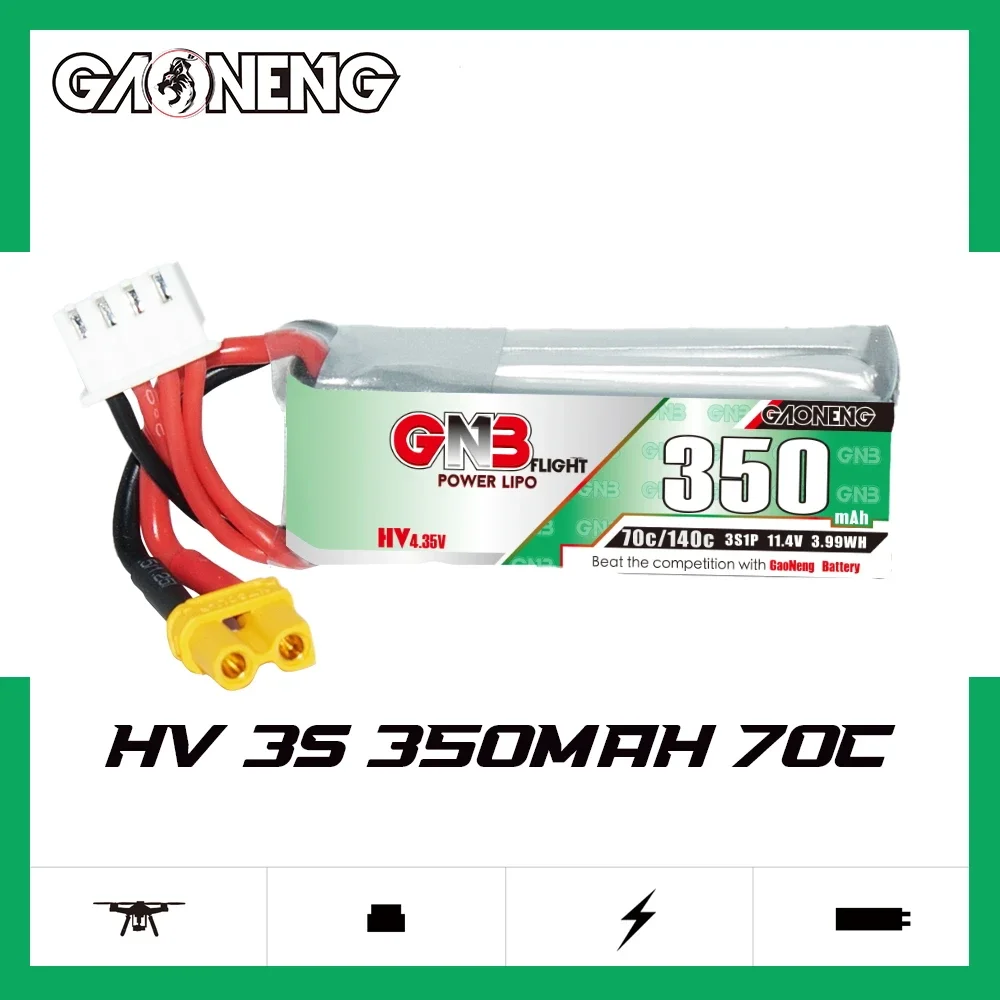 

Аккумулятор GAONENG GNB 350 мАч HV 3S 70C 140C 11,4 в XT30 LiPo Cinelog Cinewhoop радиоуправляемая игрушка маленький вертолет Квадрокоптер