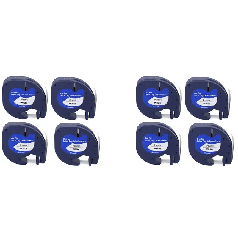 8 Pack Compatible Label Tape Replacement For Dymo Letratag Black On White Plastic Label Tape For Letratag Label Maker