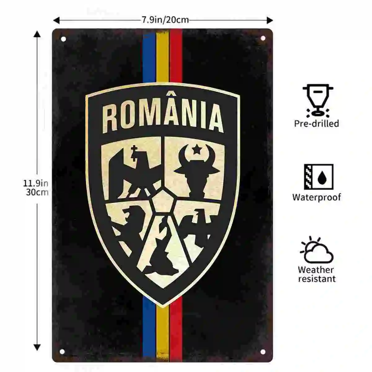 2D FLAT 1pc Romania Crest Metal Wall Sign Decoration for Home Cafe Garage Bedroom Porch And Garden