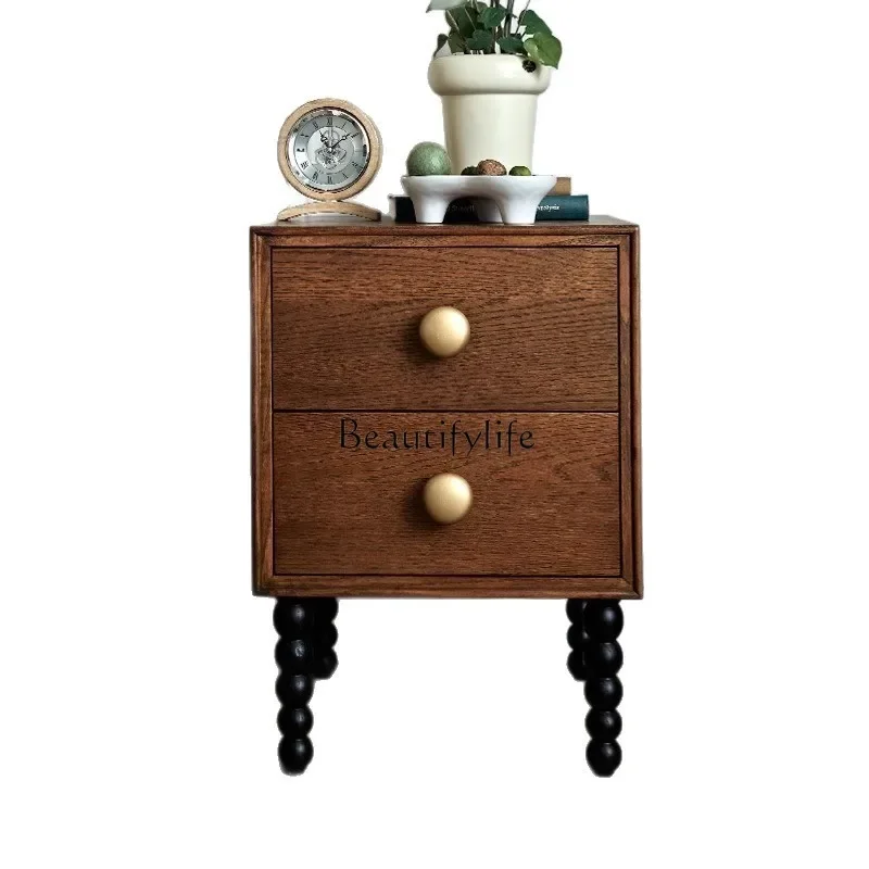 LXFrench retro solid wood bedside table small apartment American bedroom lockerSSS