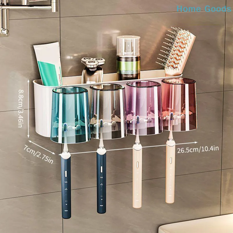 preferredBathroom Toothbrush Holder with 2 Mouthwash Cups Wall Shelf No Drill Organizer Rack for Home Hygiene and Storageproduct
