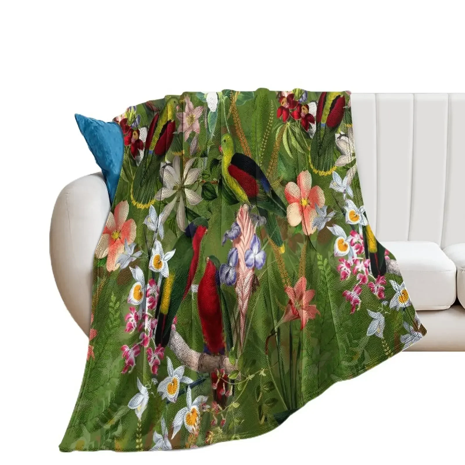 

Vintage Parrot Jungle Botanical Garden 3 Throw Blanket Retros Comforter Blankets