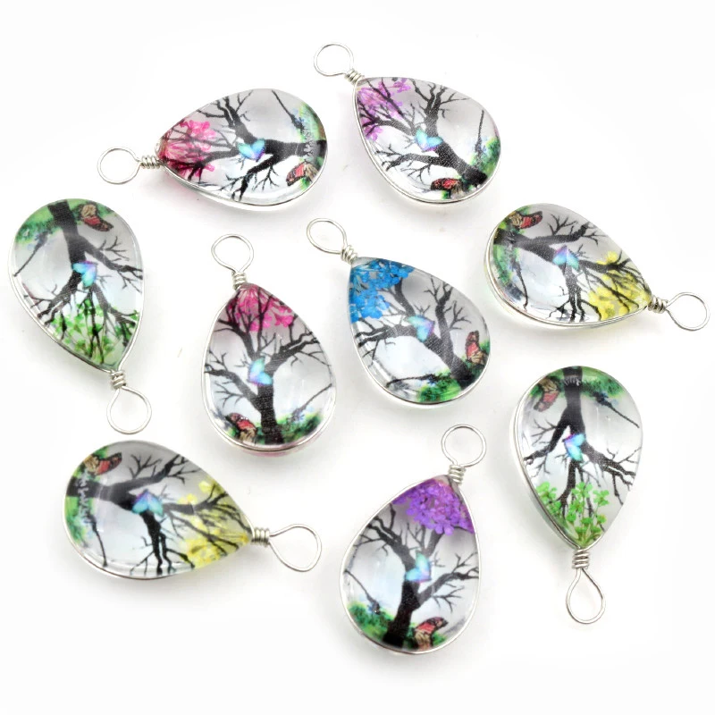 5pcs 18*33mm Hot sale Jewelry Crystal Glass Real Dried Flower Big Oval Necklace Pendant Charms DIY Jewelry Making Findings