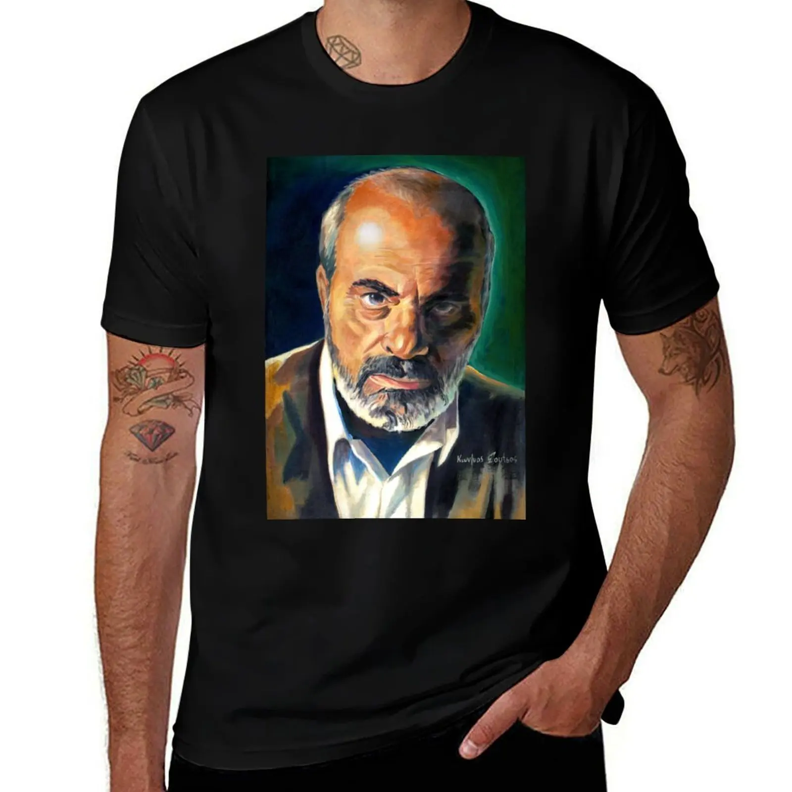 

Stelios Kazantzidis portrait painting T-Shirt cotton t shirts man 100% man t shirts graphic T-Shirt