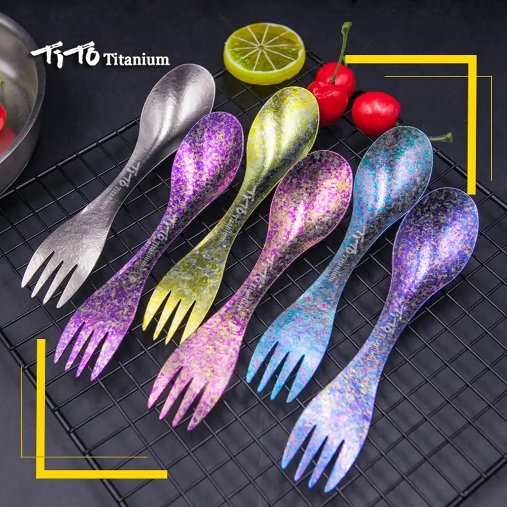 High Quality Ultralight Portable Outdoor Cookware TiTo Titanium Spork Camping Traval Picnic Fork Spoon