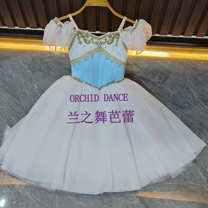 BT2507110 haute qualité taille personnalisée enfants filles Ballet danse Performance porter Gilsay bleu longue robe Tutu romantique