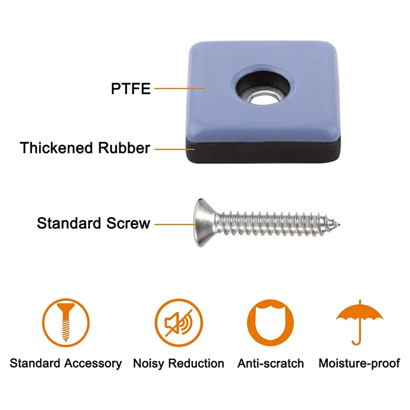

32Pcs Furniture Sliders 40Mm Furniture Leg Protectors With Screws Square Chair Leg Protectors Furniture Glide Pads