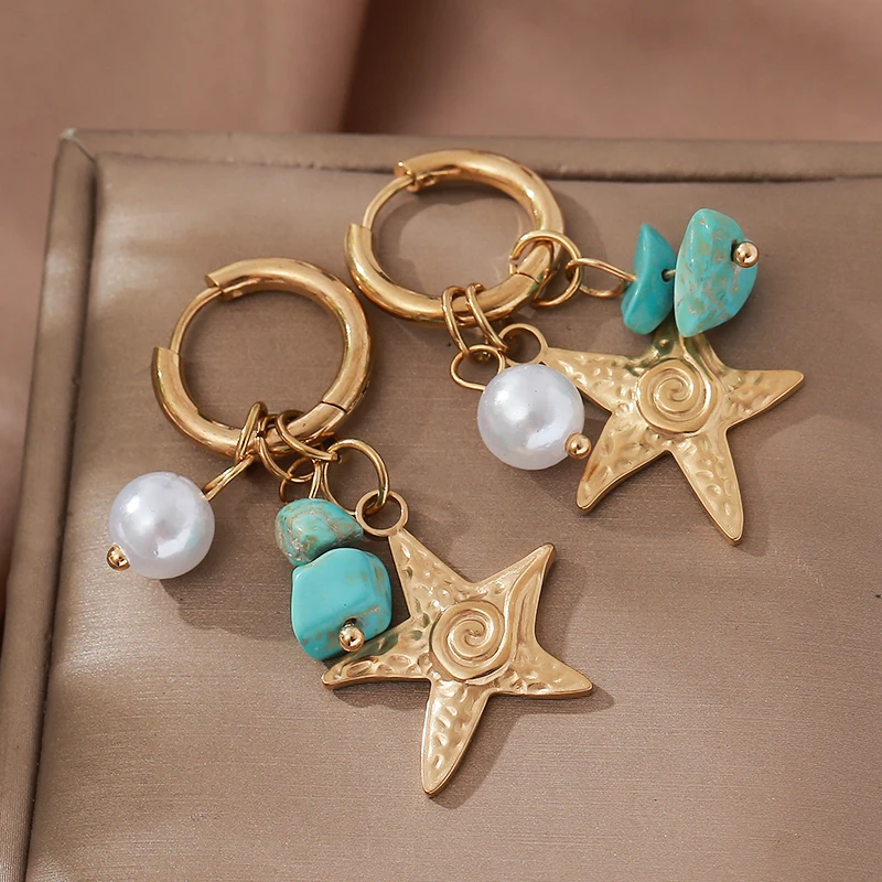 

Starfish Golden Sea Star Turtle Dolphin Shell Earrings Lady New Trend 316L Stainless Steel Ear Studs Ocean Jewelry Party Gifts